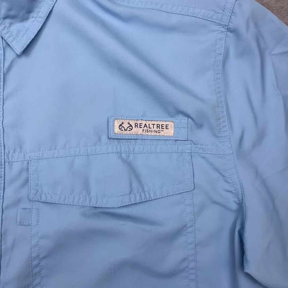 Realtree fishing button up shirt blue‎ lightweight cooling size medium